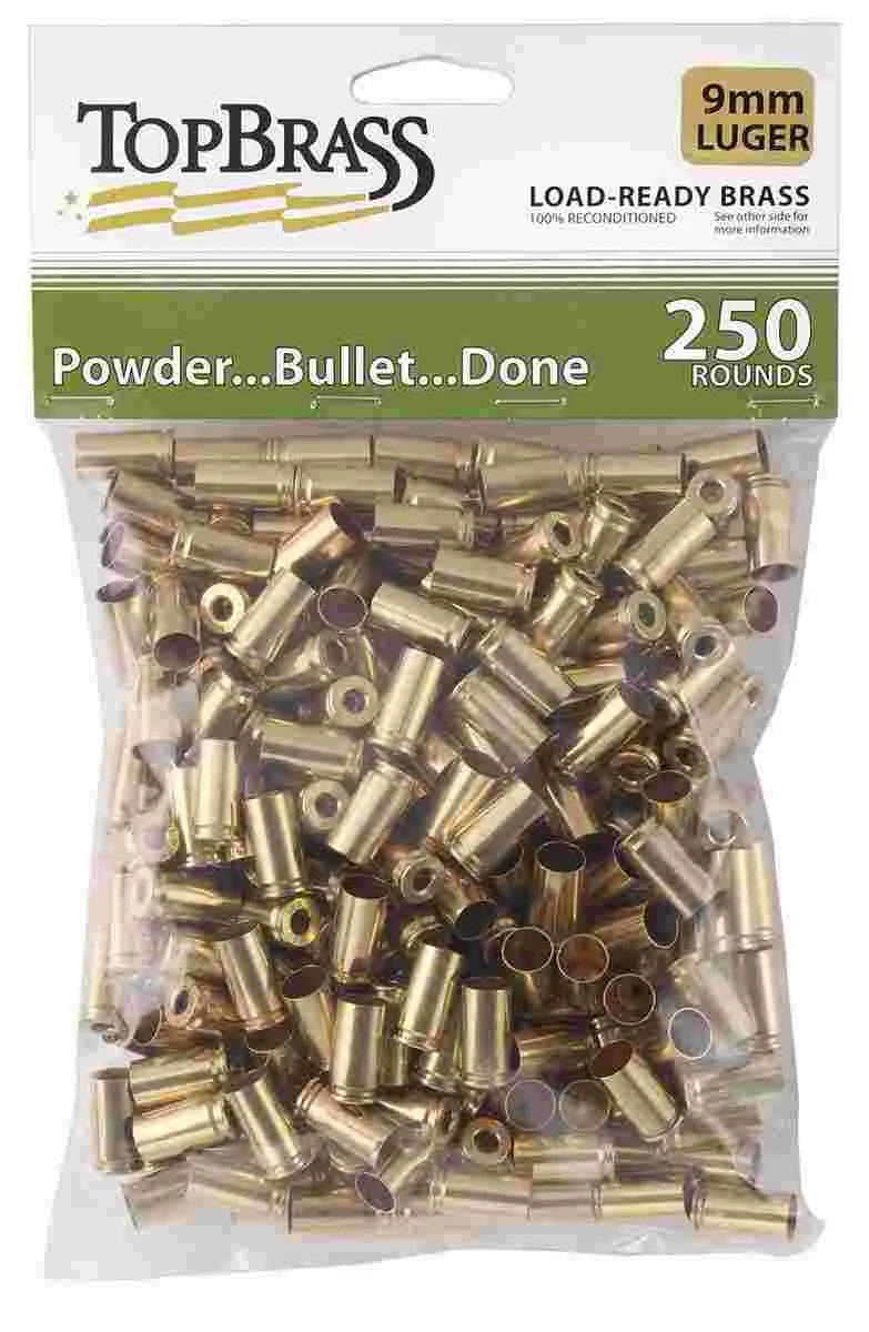 Top Brass Unprimed Remanufactured Handgun Brass 9mm Luger BulkGrade A+ 250/ct